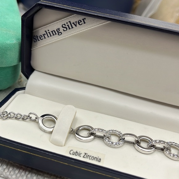 Vintage 925 Sterling Silver CZ Circle Link Bracelet, 7.5" - Picture 16 of 16